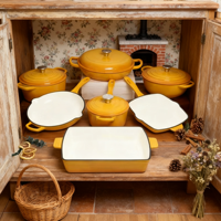 Ensemble de 7 casseroles en fonte de haute qualité, personnalisable avec logo gravé, résistant au four et au lave-vaisselle, livré en coffret cadeau