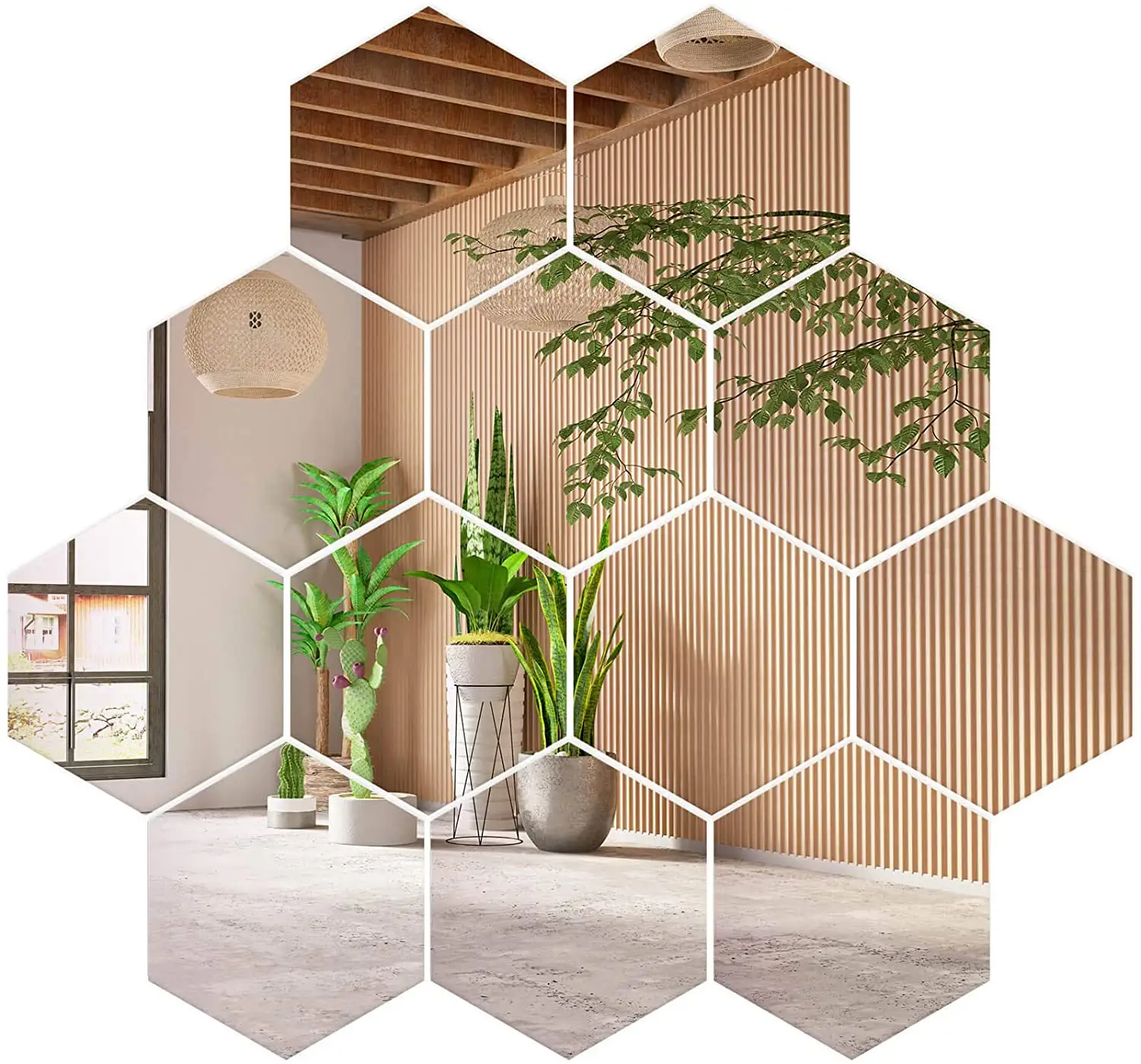 12PCS Mirror Wall Stickers Hexagon Art Acrylic Removable Wall Sticker DIY Home Decor