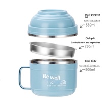 Boîte à lunch portable en acier inoxydable sans BPA à double compartiment avec couvercle pour les étudiants en résidence universitaire