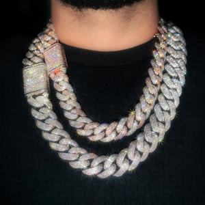 Collar de Plata Pesada con Diamantes de Imitación Yu Ying GRA Moissanite VVS, Cadena Cubana con Eslabones Miami, Estilo Iced para Regalo de Fiesta de Raperos de Hip Hop - Product Image 1