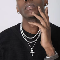 Nouveau design 2024 Collier tennis Hip Hop en argent sterling plaqué platine avec chaîne Figaro et moissanite VVS