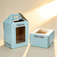 Boîte à gâteau pliable personnalisée avec logo, en carton recyclé, petite, avec fenêtre en PET, emballage alimentaire, boîte à donuts, boîte en papier bleu pour gâteau