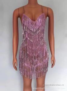 Petit V Latin Sexy Performance Wear Long Jump <span class=keywords><strong>Costume</strong></span> avec Big Diamond Tight Wrap et Tassel pour la scène de salle de bal - Product Image 6