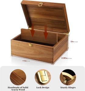 Caja de recuerdo de madera Cajas de almacenamiento decorativas grandes de Acacia con tapa con bisagras Caja de tesoro de memoria con divisores para manualidades - Product Image 4