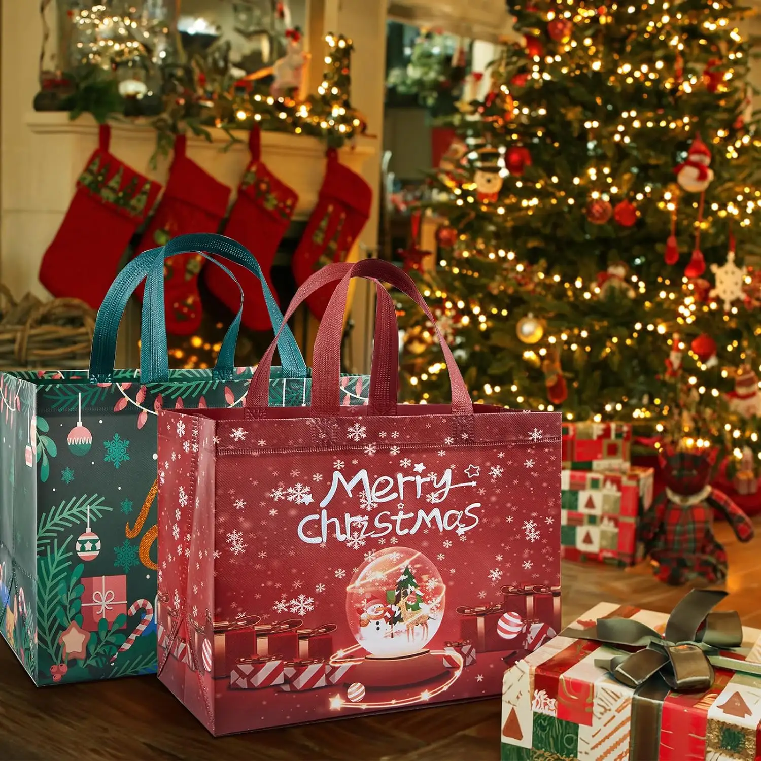 अनुकूलित लक्जरी खुश क्रिसमस गैर बुना उपहार पैकेजिंग बैग