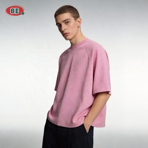 T-shirts épais 235 GSM en gros, tricot gaufré, coupe ample vintage, logo brodé sportif, fabricant de t-shirts de haute qualité - Product Image 1