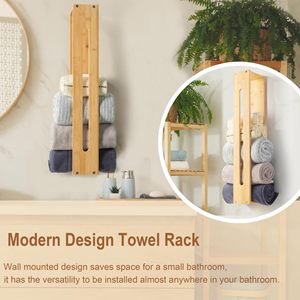 Toallero de Bambú Estilo Americano, Soporte de Pared para <span class=keywords><strong>Baño</strong></span>, Organizador de Almacenamiento - Product Image 3