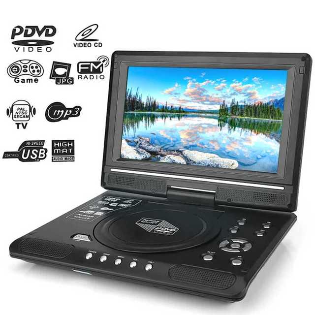 9.8 inch 270 degree rotating portable DVD player with AV I/O USB FM radio TV game function multifunctional entertainment device