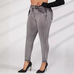 Jeans skinny <span class=keywords><strong>gris</strong></span> pour femmes grandes tailles en gros, 0XL-4XL, denim extensible, pantalon crayon, contrôle du ventre, coupe ajustée, jeggings pour les courbes - Product Image 3