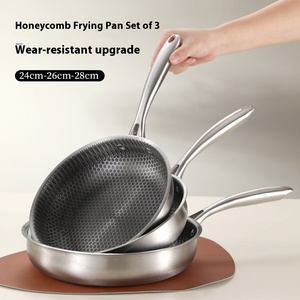 Tre piani antiaderente in acciaio inox a induzione padella a nido d'ape per cucina Sartenes Acero inossidabile - Product Image 2
