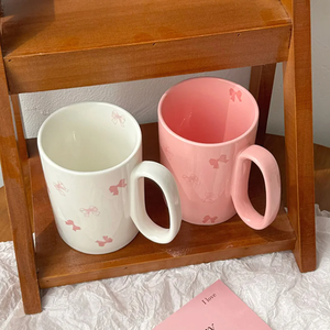 <b>Large</b> Capacity Vintage Butterfly Porcelain Ceramic <b>Mug</b> White Pink Food Safe Dishwasher Safe Reusable Business Gifts Customizable - Product Image 1