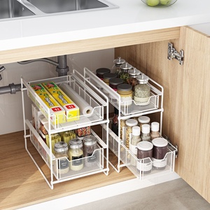 <span class=keywords><strong>Cuisine</strong></span> Articles Ménagers Multifonction Empilable stockage titulaire Panier <span class=keywords><strong>Sous</strong></span> Évier 2 Niveaux Extensible Étagère Organisateur Rack Coulissant - Product Image 4