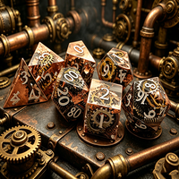 Ensemble de dés en résine à bords tranchants Steampunk Gear, 7 pièces, dés polyédriques pour D&D, jeu de table RPG