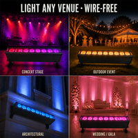 Projecteur mural LED à batterie 9x18W RGBWA-UV IP65 extérieur en alliage d'aluminium, angle de faisceau 25/40°, WiFi 2.4G, DMX512 8/14/54CH, télécommande