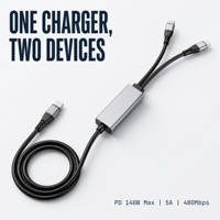 Câble Répartiteur USB-C 140W PD Charge Rapide Double Port pour Téléphone Portable & Ordinateur Synchronisation de Données 480Mbps Prise en Charge OEM/ODM