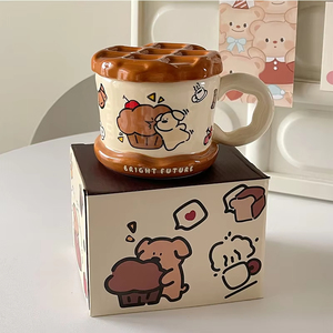Cute Cartoon Design Bread Dog Ceramic <b>Mug</b> Lid High-Looking Business Gifts Eco-Friendly Customizable Home Office Use - Product Image 5