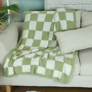 <strong>Green</strong> and White Check Cozy Ultra Soft Super Warm 100% Polyester Microfiber Feather Yarn Big Winter Knit <strong>Throw</strong> Blanket - Product Image 2