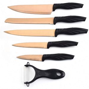 Couteaux de cuisine à marque privée, antiadhésifs, noirs, ensemble de 5 couteaux de cuisine en acier inoxydable avec éplucheur en céramique - Product Image 1