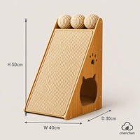 Griffoir et abri pour chat en bois, avec griffoir en sisal, 3 balles de jeu et découpe en forme de patte, pour chats d'intérieur