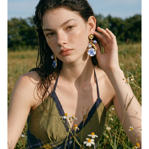 JINYOU 7282 <span class=keywords><strong>Pendientes</strong></span> Vintage de Acero Inoxidable Chapados en Oro con Esmalte, Flores y Cuentas de Cerámica - Product Image 3
