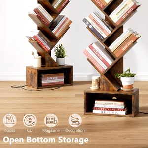 6-Tier mộc mạc nâu cao kệ sách freestanding kệ sách Đèn LED hiển thị kệ cho nhà văn phòng phòng phòng khách cuốn sách - Product Image 3