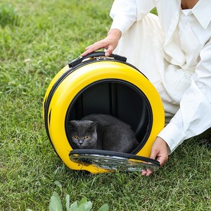 Chariot de transport portable rond pour animaux de compagnie avec roues pour chats et petits chiens, design transparent, couleur bleu clair, capacité 7 kg - Product Image 3