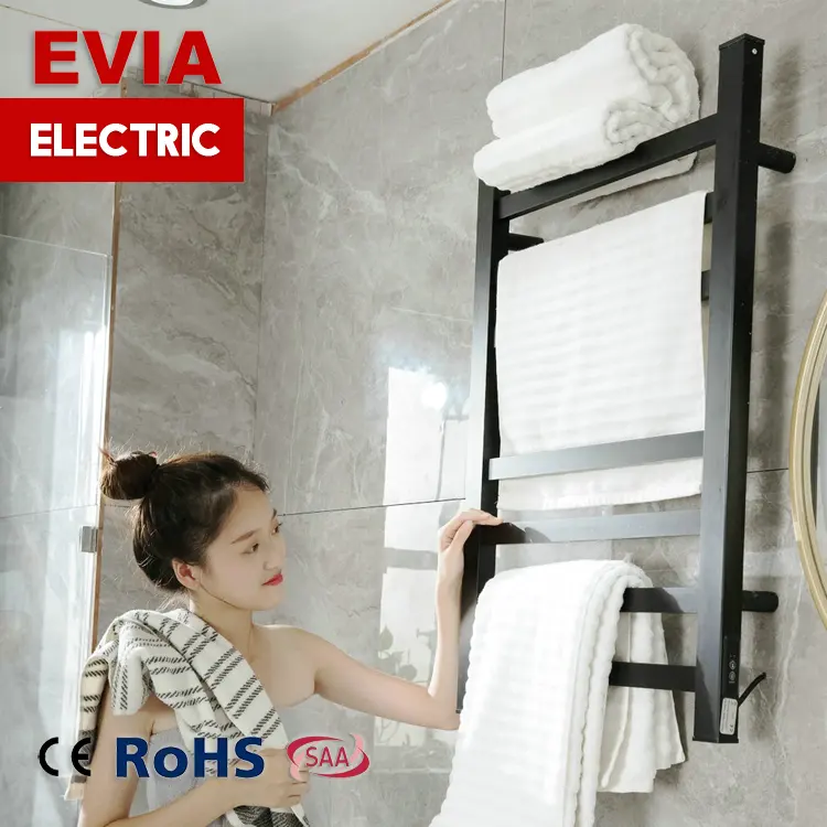 EVIA बाथरूम ब्लैक दीवार पर चढ़कर बिजली के रेडिएटर ड्रायर गरम तौलिया गरम रैक