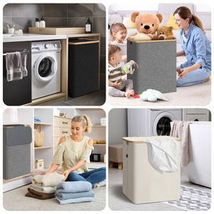 <b>Collapsible</b> Fabric Bamboo Laundry Hamper Clothes Toy <b>Storage</b> Box Laundry Basket - Product Image 5