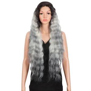 Perruque Lace Wig synthétique de luxe ombrée — noble, perruque extra fine en T Lace ondulée, pre-plucked, de couleur or, meilleure qualité