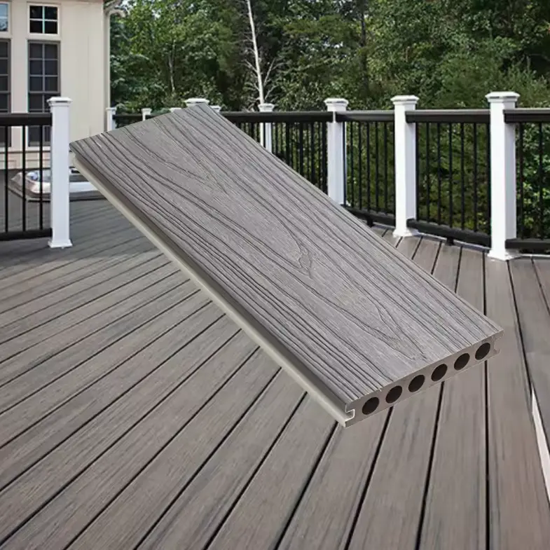 Deck de piso para terraço e jardim, deck de co-extrusão em relevo sem costura para piso externo