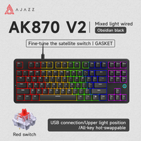 Clavier mécanique de jeu Ajazz Ak870 V2 tri-mode filaire + sans fil 2.4G, interrupteur Kailh, remplaçable à chaud, montage sur joint, RVB, 87 touches, ergonomique