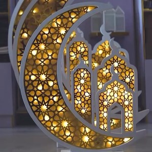 Decorazione Geometrica in Legno con LED a Forma <span class=keywords><strong>di</strong></span> <span class=keywords><strong>Luna</strong></span> Crescente e Arco <span class=keywords><strong>di</strong></span> Moschea per Eid e Ramadan - Product Image 4