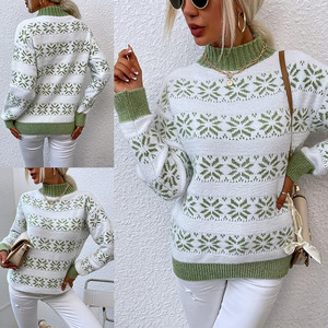 Femmes européennes et américaines automne et hiver mode noël motif flocon de neige <span class=keywords><strong>pull</strong></span> semi-col haut <span class=keywords><strong>pull</strong></span> tricoté haut - Product Image 2