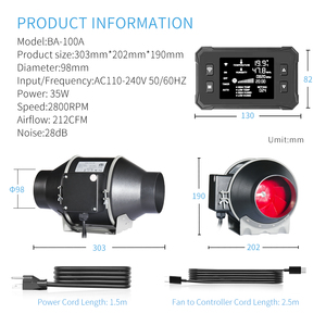 BAVAGREEN Smart WIFI APP Inline Duct Ventilation <strong>Fan</strong> 4 Inch 215 CFM Programmable Controller EC Motor Exhaust <strong>Air</strong> <strong>Blower</strong> <strong>Fan</strong> - Product Image 2