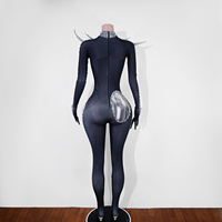 Combinaison en cristal à imprimé chrome liquide, épaules à clous, costume de scène futuriste, tenue de performance avant-gardiste pour femmes, vêtements de danse