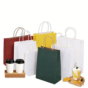 Bolsas de Papel Kraft Ecológicas, Naturales y Duraderas para Comida para Llevar de Cafeterías, Regalos para Eventos, con Impresión Personalizada y Diseño Reutilizable - Product Image 1