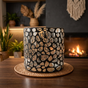 Porte-bougie en mosaïque de verre résistant à la chaleur, écologique, fait main, rond, gris miroir, pour la décoration de table à la maison et à l'hôtel - Product Image 2