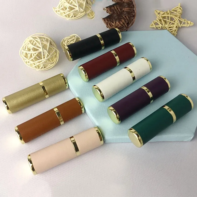 Factory custom aluminum oil perfume spray bottle with spray atomizer mini PU leather empty glass perfume bottle