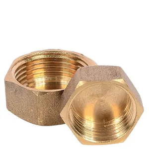 1/4 Brass Pipe Cap Bspp Female Pipe Plug Caps Hex Head End Plumbing Fittings with Rubber Gasket
