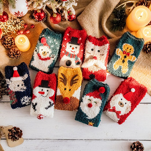 <span class=keywords><strong>Haute</strong></span> qualité chaussettes <span class=keywords><strong>de</strong></span> noël moelleux floue corail polaire femmes intérieur père noël arbre <span class=keywords><strong>de</strong></span> noël cerf mignon dessin animé vacances chaussettes - Product Image 1