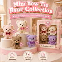 Porte-clés ours en peluche mignon avec nœud à carreaux, animal en peluche doux et moelleux, breloque de sac, pendentif pour sac à dos de filles, décoration de clé de voiture, cadeau