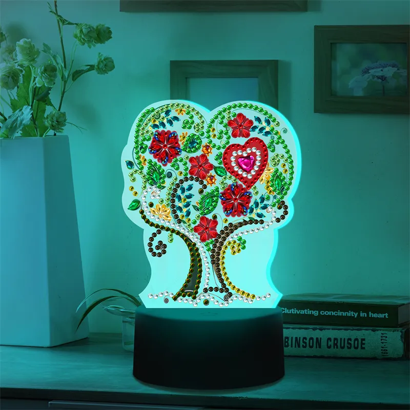 meaningful gift Love heart plant style DIY with LED lantern home decoration diamond painting desktop ornaments