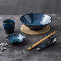 Bol à ramen et nouilles de bœuf en céramique japonaise et coréenne, style vintage, luxe léger, rétro, corps côtelé, conique, compatible micro-ondes