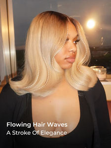 <span class=keywords><strong>Alipearl</strong></span> 90's Flip Bob Blonde Ombre Short Shoulder Length 5x7 Lace Front Wig Pré-Styled Brown Roots Transparent Lace Wear to Go - Product Image 3