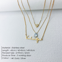 Collier EManco à chaînes superposées, pendentif personnalisé avec nom en lettres cunéiformes, zircon en forme de cœur et de goutte d'eau, bijoux pour anniversaire, fête