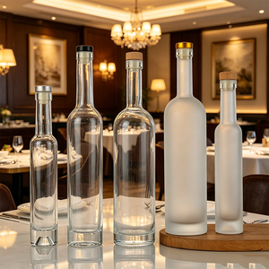 Wholesale Ultra-Slim Tall Clear Glass Liquor Bottle 200ml 375ml 750ml with Natural Cork Wood Lid for Vodka Tequila Wine <strong>Spirit</strong> - Product Image 4
