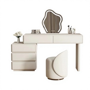 Table de toilette moderne européenne en bois massif, réglable, écologique, multifonctionnelle, avec 5 tiroirs et miroir éclairé, directement de l'usine - Product Image 1