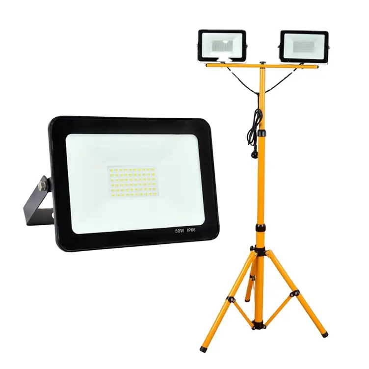 Wholesales Portable dual head IP65 waterproof 50w 5000lm outdoor Led Flood work light with double Tripod (Europe Market)