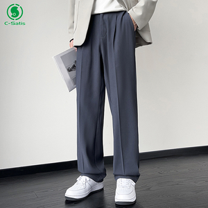 <span class=keywords><strong>Pantalon</strong></span> <span class=keywords><strong>chino</strong></span> pour hommes, <span class=keywords><strong>pantalon</strong></span> d'été léger en soie glacée, jambe large, coupe droite, <span class=keywords><strong>pantalon</strong></span> décontracté à la mode - Product Image 3