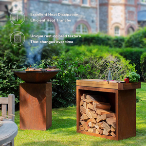 Ensemble barbecue en acier corten MEISU.CH pour camping / Barbecue extérieur au charbon de bois / <span class=keywords><strong>Table</strong></span> de barbecue en métal avec foyer - Product Image 2